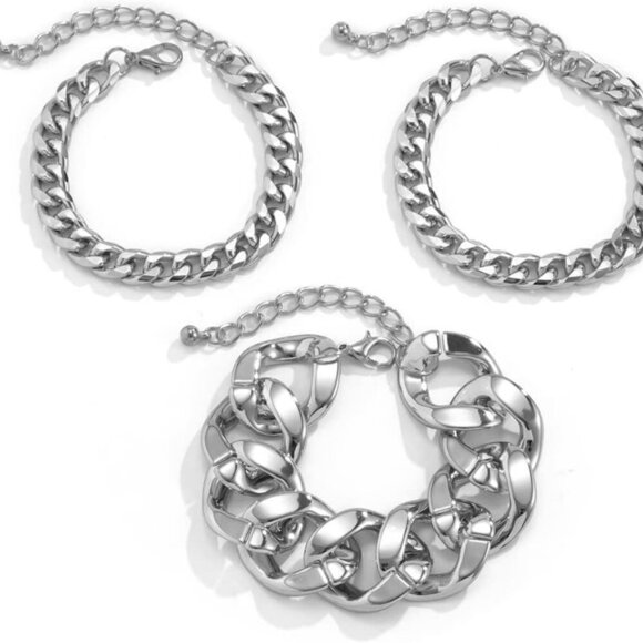 Boho Layered Chunky Bracelets Fashion Layered Link Chain Bracelets Set Adjustabl - Picture 5 of 6